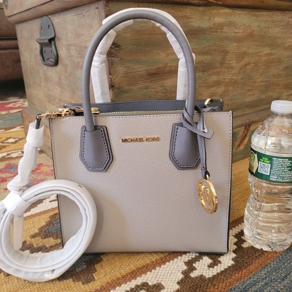 Michael Kors Handbags - Michael Kors Mercer Medium Satchel Pebble Leather Crossbody Bag Pearl Gray